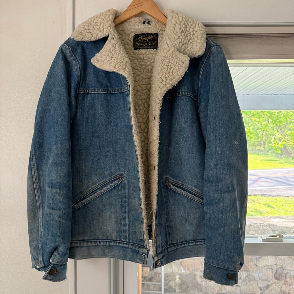 Wrangler Denim Sherpa Jacket in Blue with Cream Lining